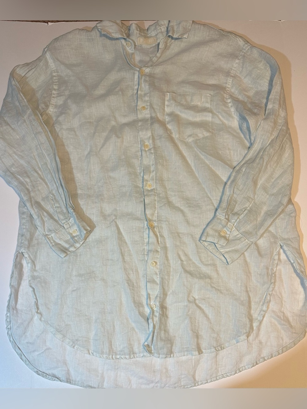 CP Shades Button Up Tunic Relaxed Coastal Sky Blue 100% Linen